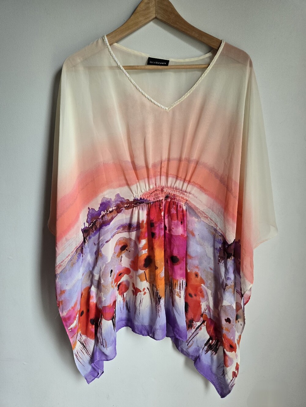 LANE BRYANT Floral Watercolor V-Neck Semi-sheer Poncho / Coverup